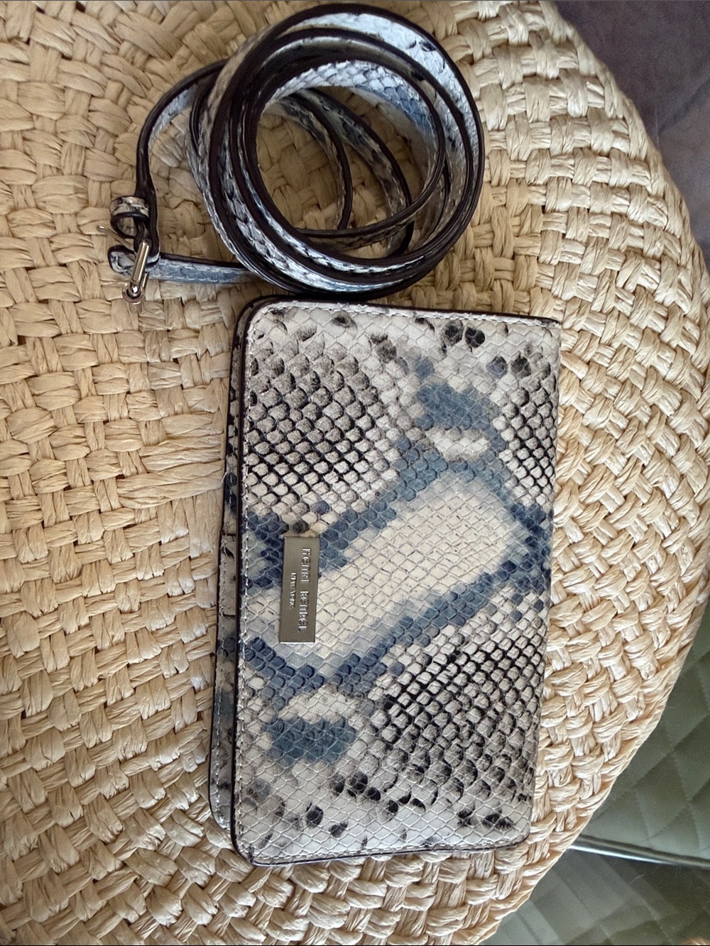 henri bendel Snake-Print Crossbody in Cream and Gray